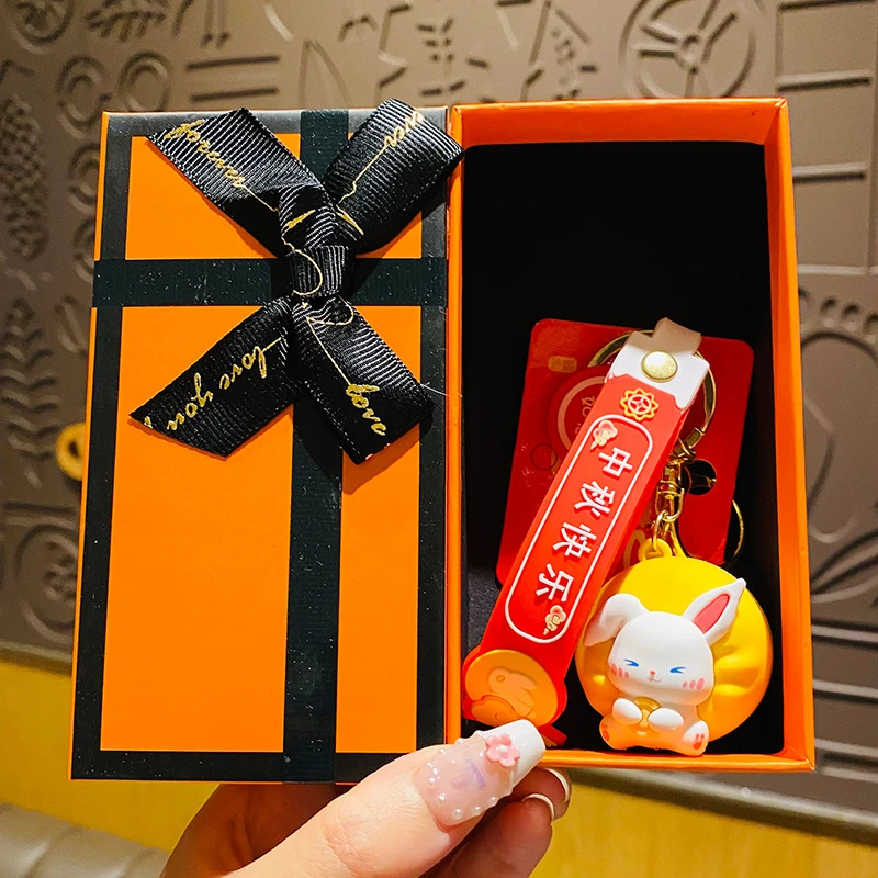 创意精美国风玉兔钥匙扣可爱月饼书包挂件中秋节送礼公仔毛绒玩具
