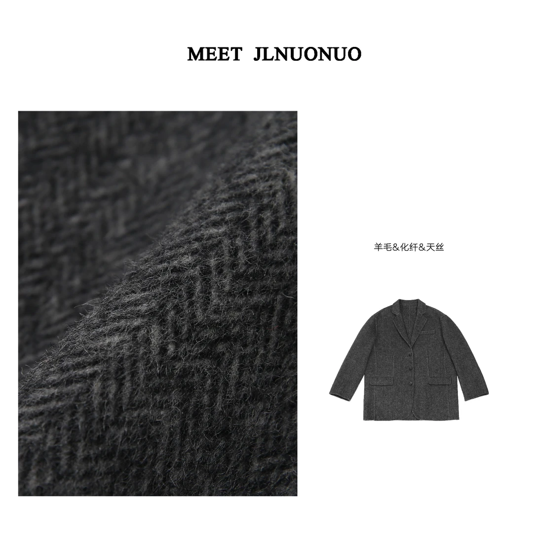 JLNUONUO  伦敦街头时髦西装款人字纹显瘦羊毛大衣