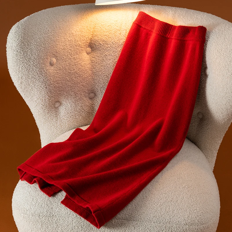 100%纯羊毛半身裙女中长款高腰裙针织加厚a字秋冬新款羊毛包臀裙