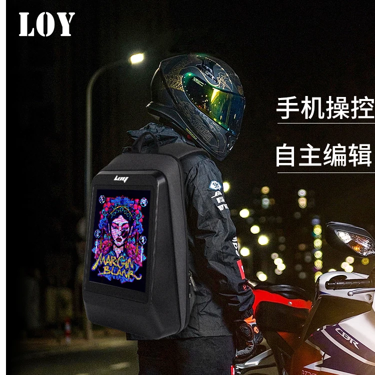 LOY摩托车T4骑行高清LED背包商务男笔记本电脑发光书包机车双肩包