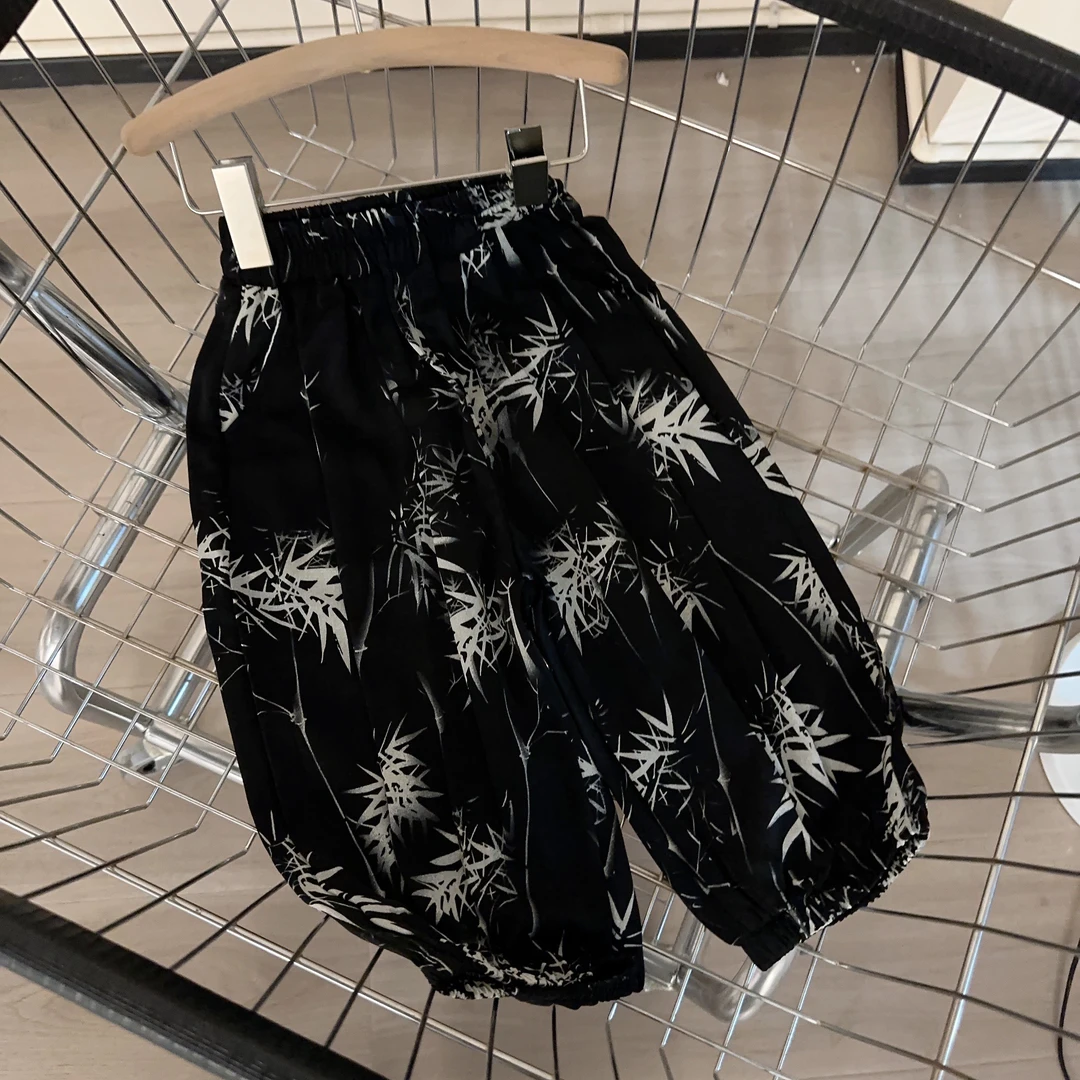 【两个小盆友】儿童夏季防蚊裤男女童薄款中式宽松国风九分裤子5815