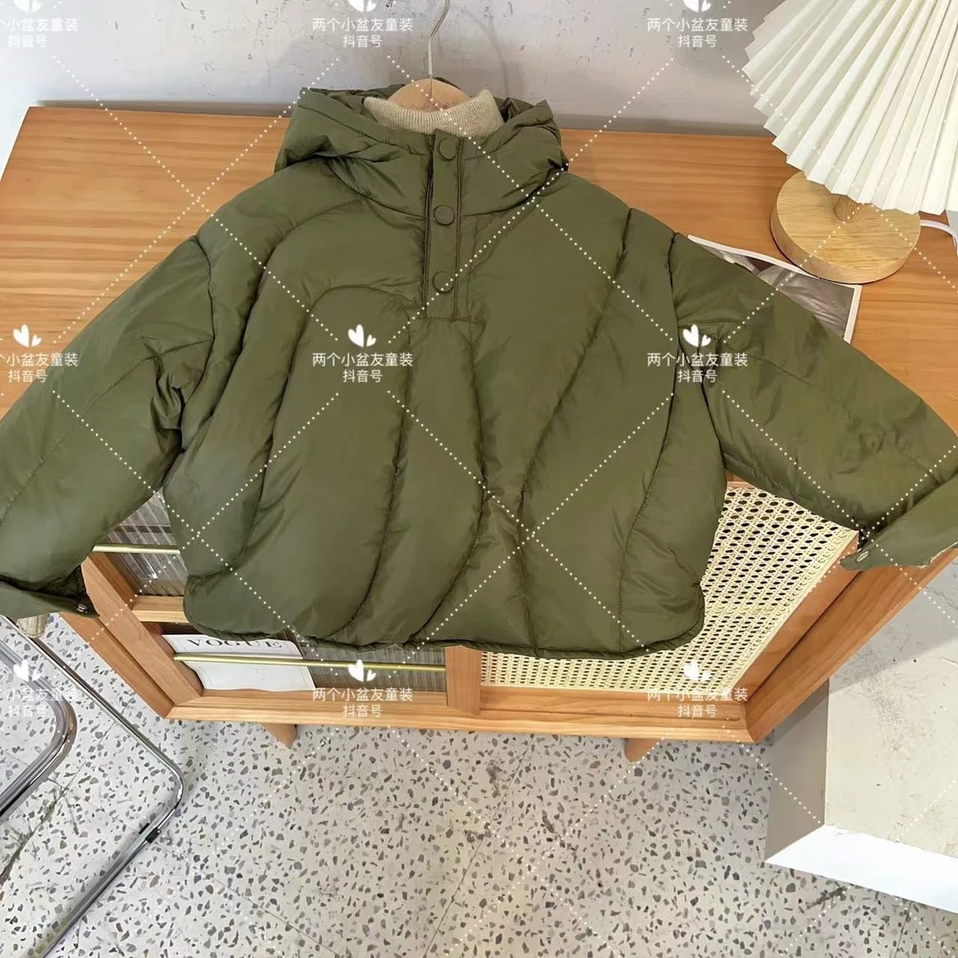 【现货】儿童冬季韩版纯色套头连帽时尚羽绒服上衣短款冬装0521