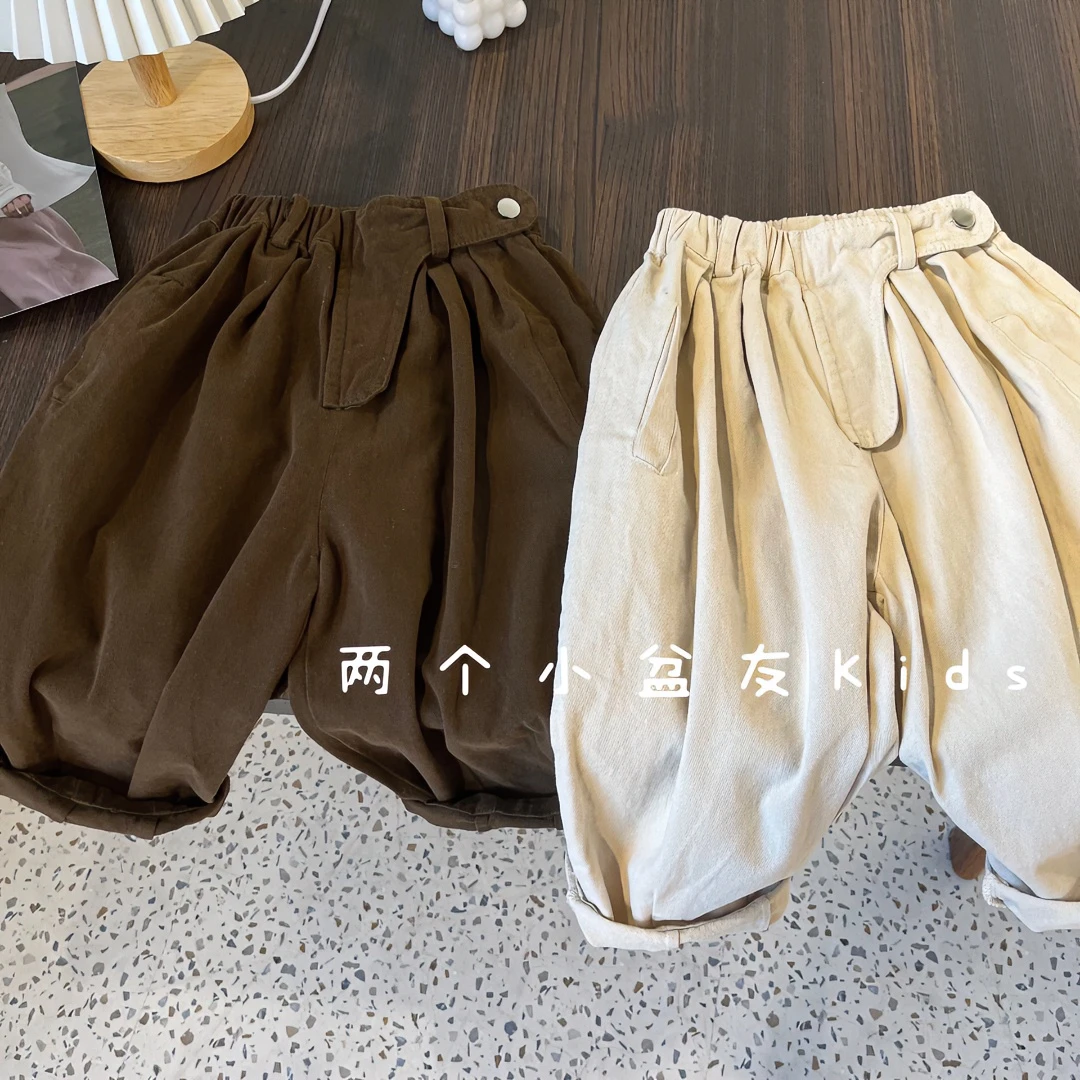 【两个小盆友】 春秋新款儿童中小童韩版纯色宽松百搭休闲裤KY19