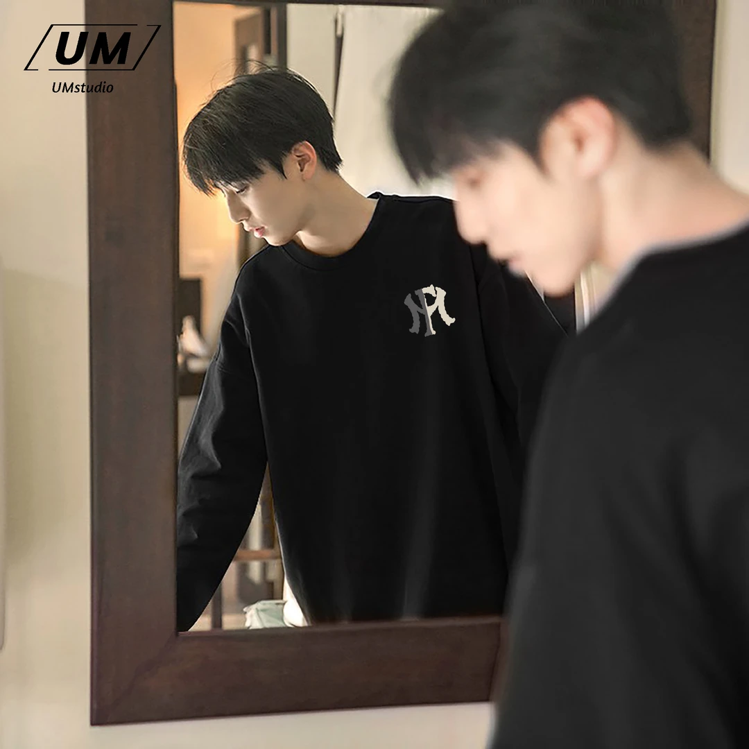 「UM男装定制T恤」潮牌美式hiphop长袖T恤男秋季休闲百搭宽松#T3718