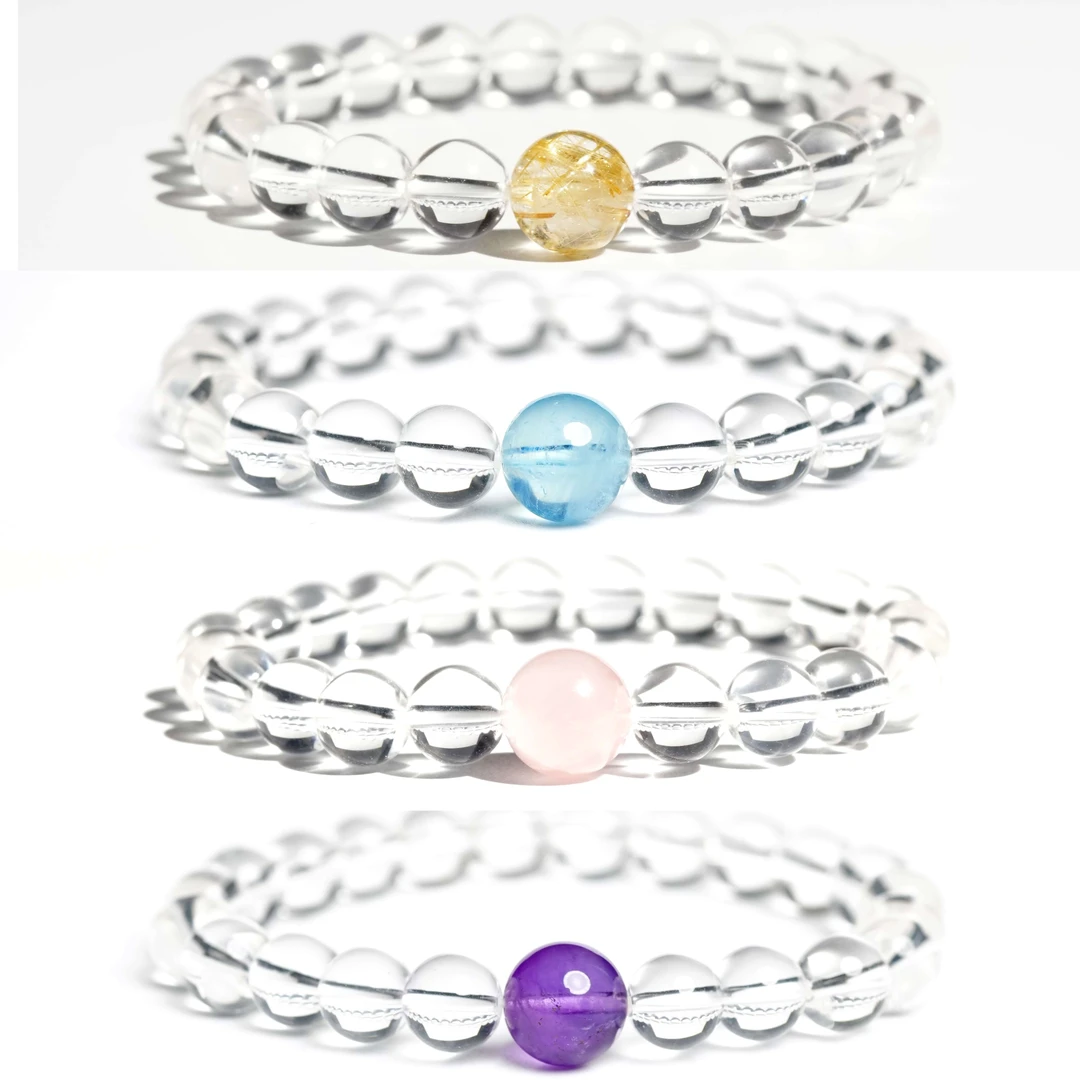 【赵露思同款】小精灵| 8mm天然白水晶海蓝宝手串女  四款顶珠可选