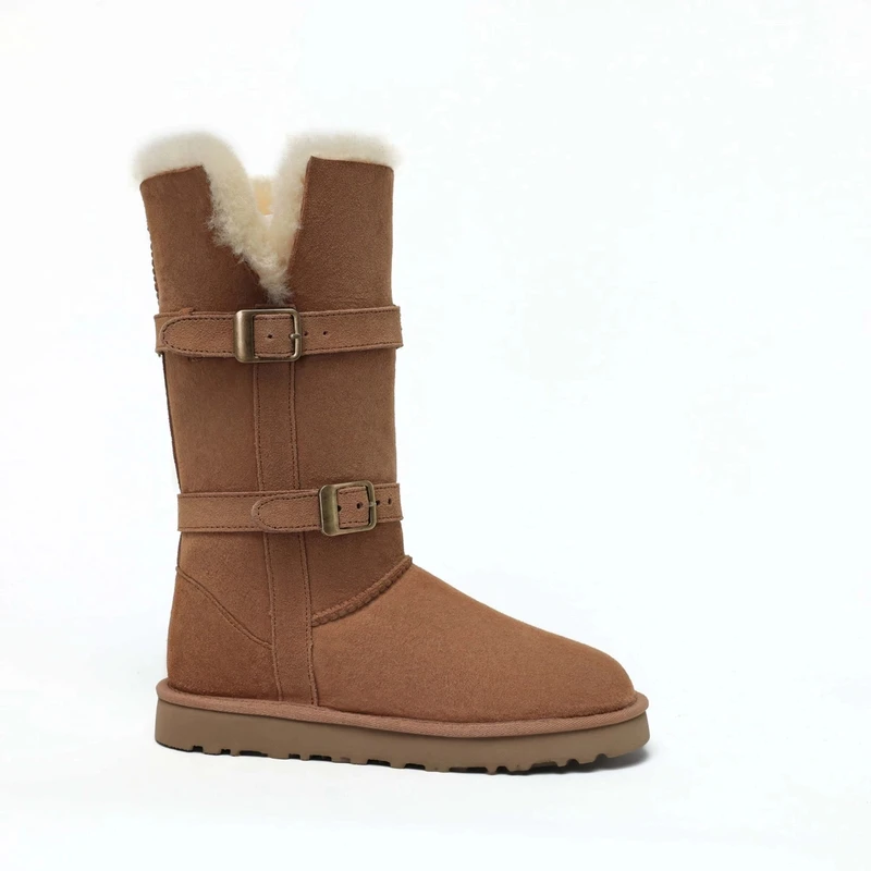 【薄底大骑士】2024年新款雪地靴时尚百搭简约高筒保暖皮毛一体冬季