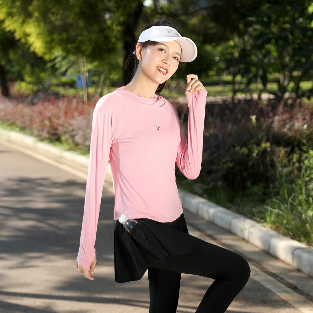2024春上新款帽衫打底衫户外跑步运动健身休闲上衣女长袖款速干衣