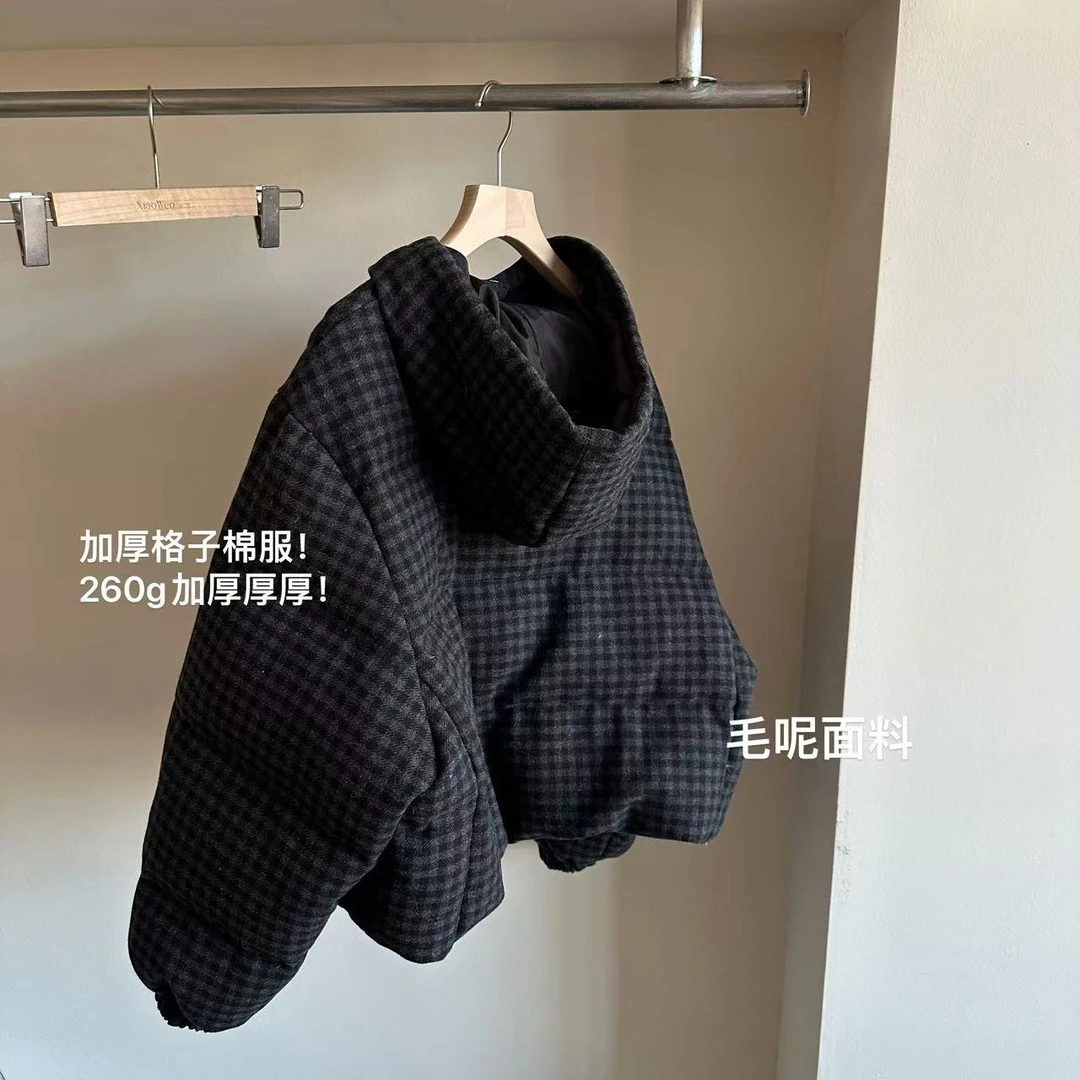 小文姐 W0869-冬季加厚格子棉服宽松休闲棉衣小个子面包服外套
