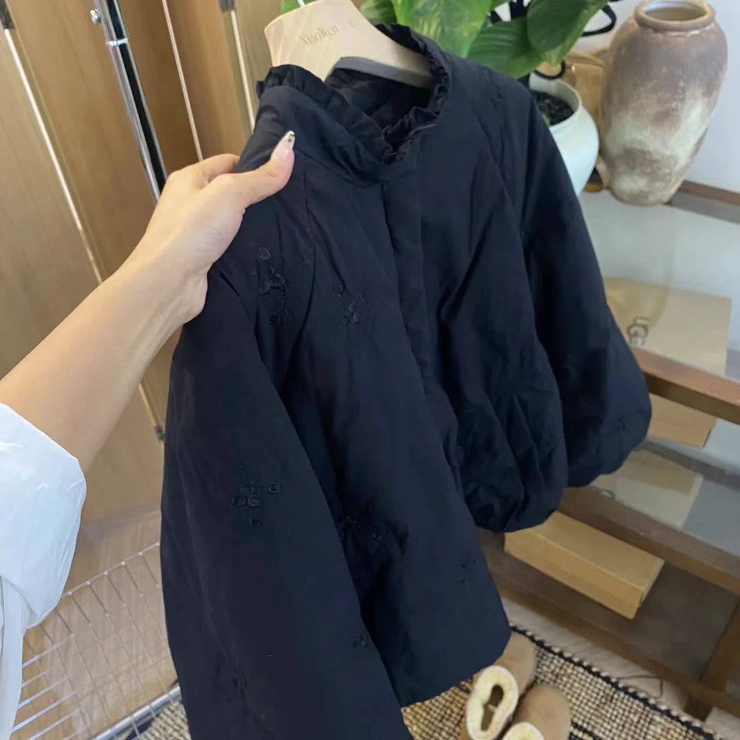 小文姐 W0840-冬季立领刺绣百搭宽松休闲外套女加厚棉服上衣