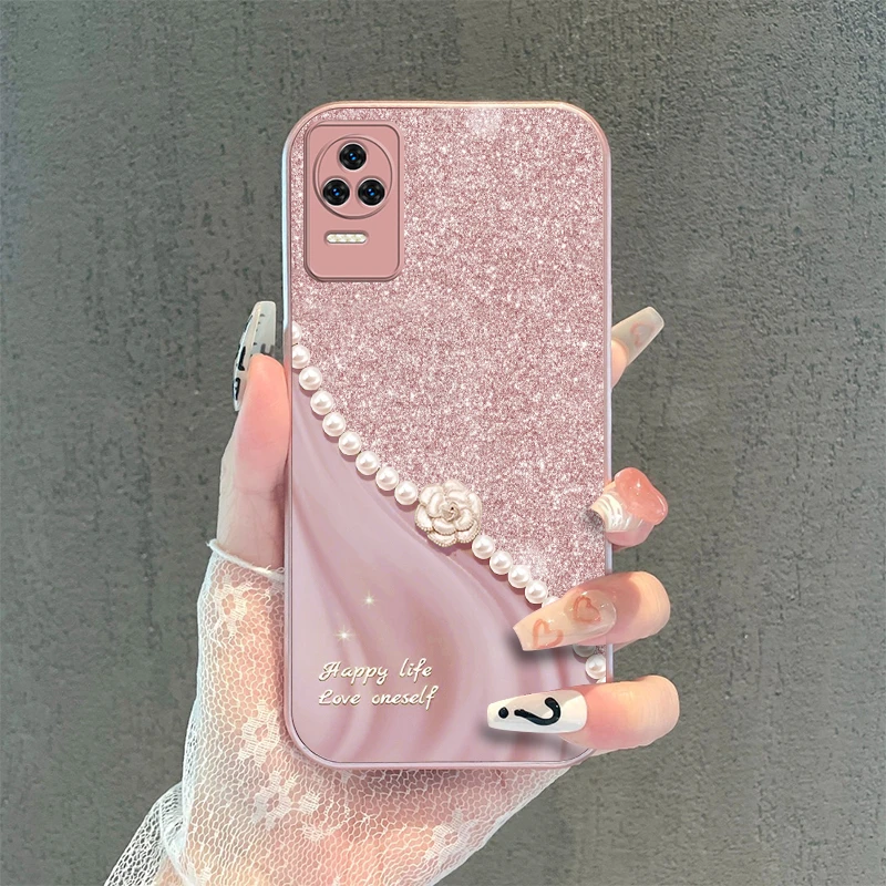 珍珠山茶花红米K50Pro手机壳金属漆K50至尊版耐脏玻璃壳K50电竞版