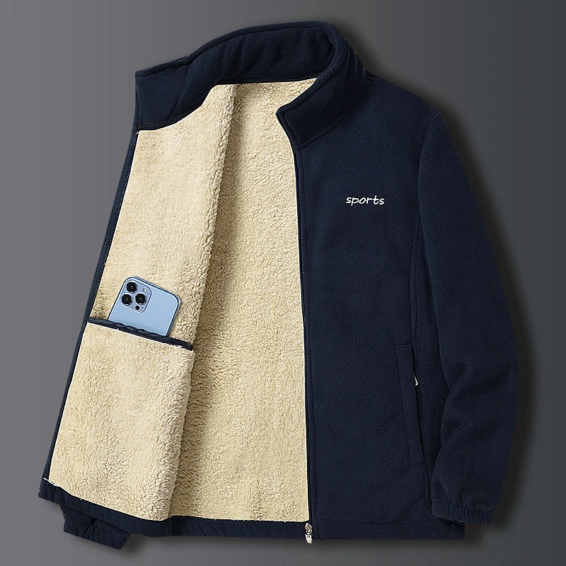 薄厚可选】男士羊羔绒外套秋冬季加绒加厚摇粒绒保暖中年爸爸夹克
