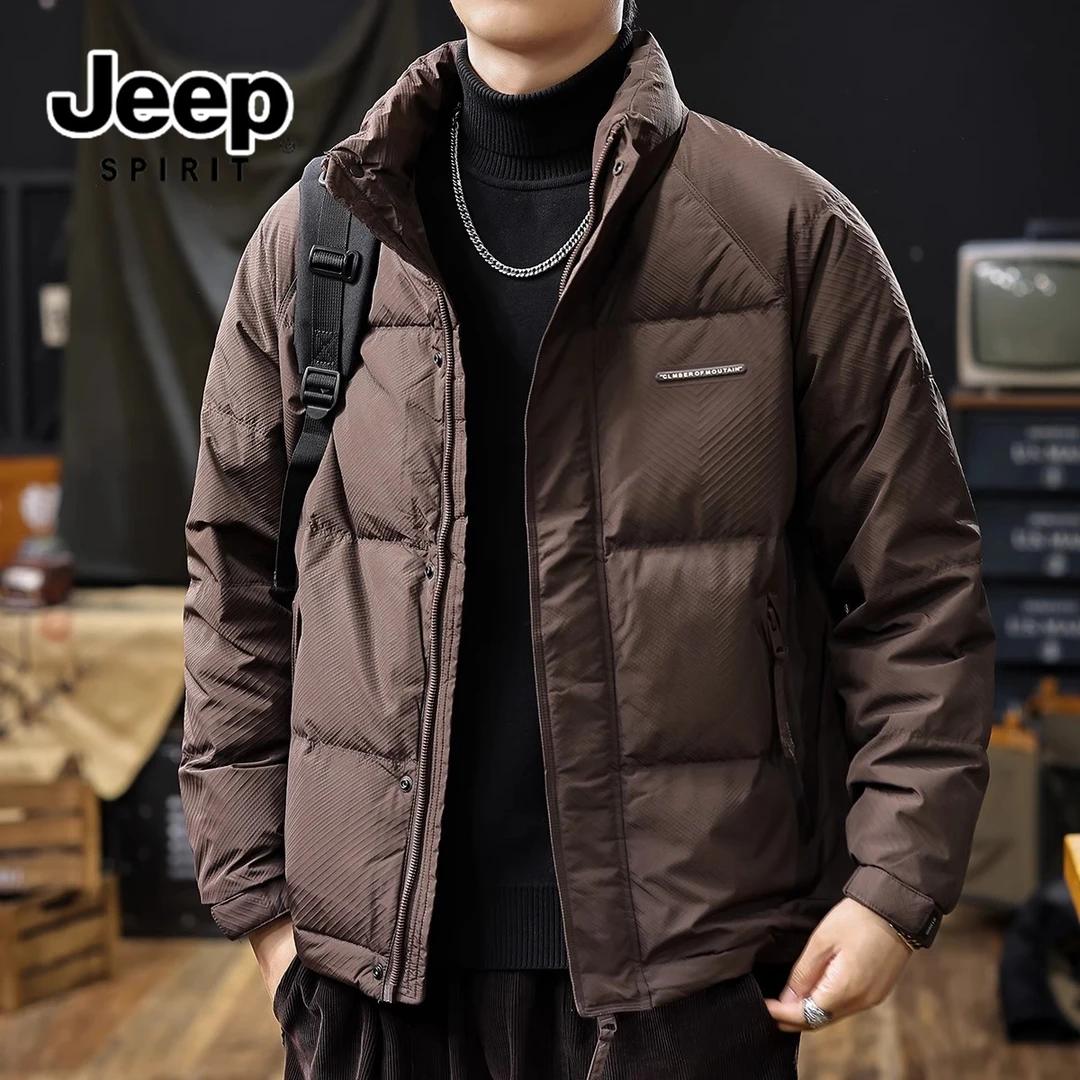 JEEPSPIRIT潮流短款羽绒服加厚男款保暖立领外套休闲时尚法式工装
