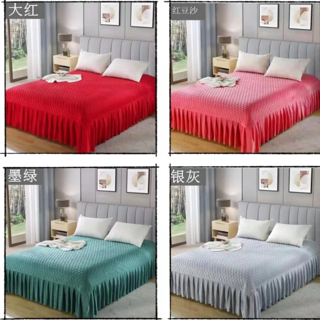 牛奶绒保暖加棉加厚床裙款床盖(1.5米宽用的)