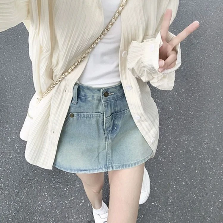辣妹牛仔短裙女复古小众显瘦a字裙高腰百搭小个子包臀半身裤裙