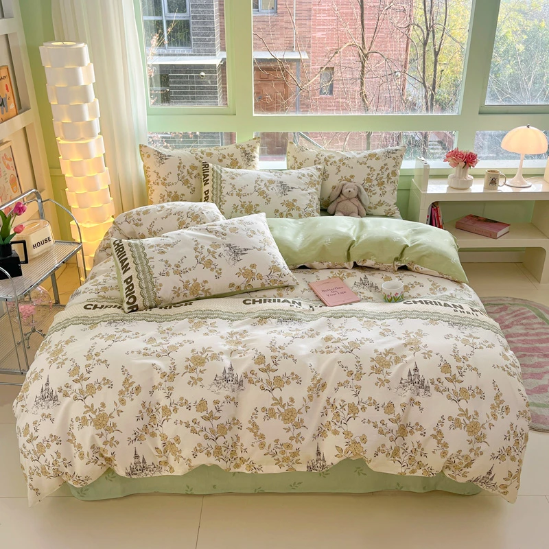 水墨江南小清新纯棉全棉床上居家四件套印花四季款