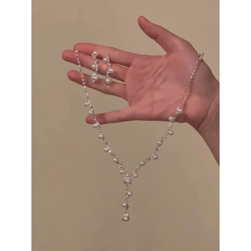 铜合金合成锆石项链 闪钻锆石水滴项链耳环女婚纱礼服配饰锁骨链