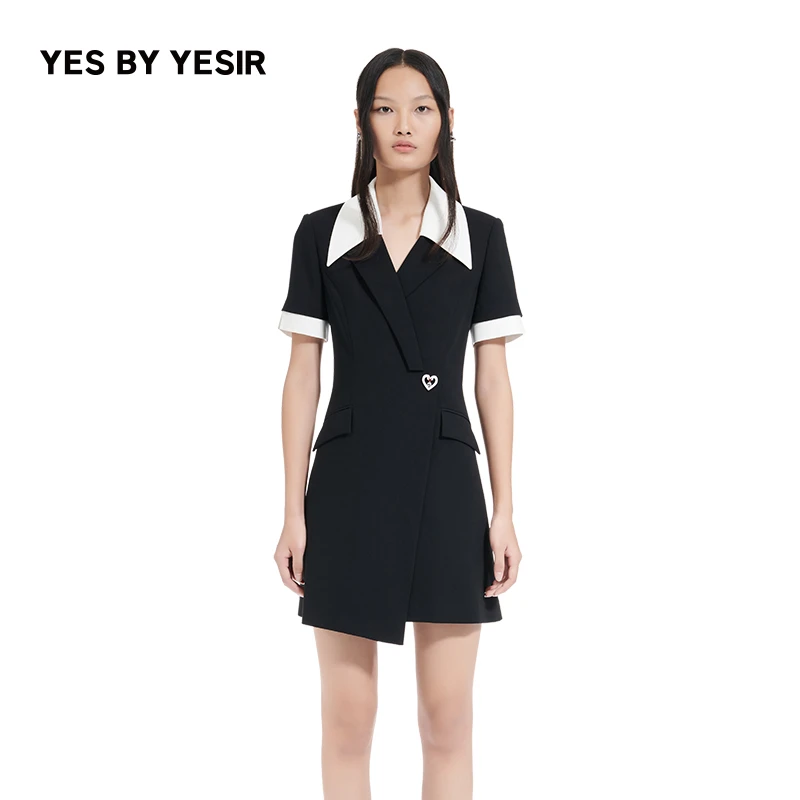 YES BY YESIR 设计师叶谦原创不对称门襟马甲连衣裙
