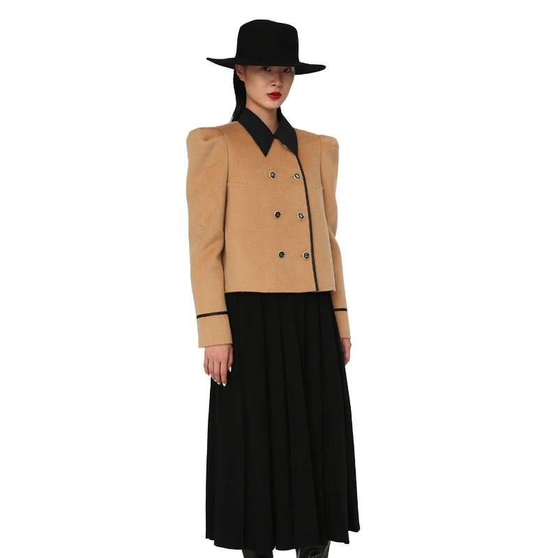 叶谦原创设计师短款卡其色羊毛短外套女休闲秋冬21FL11147