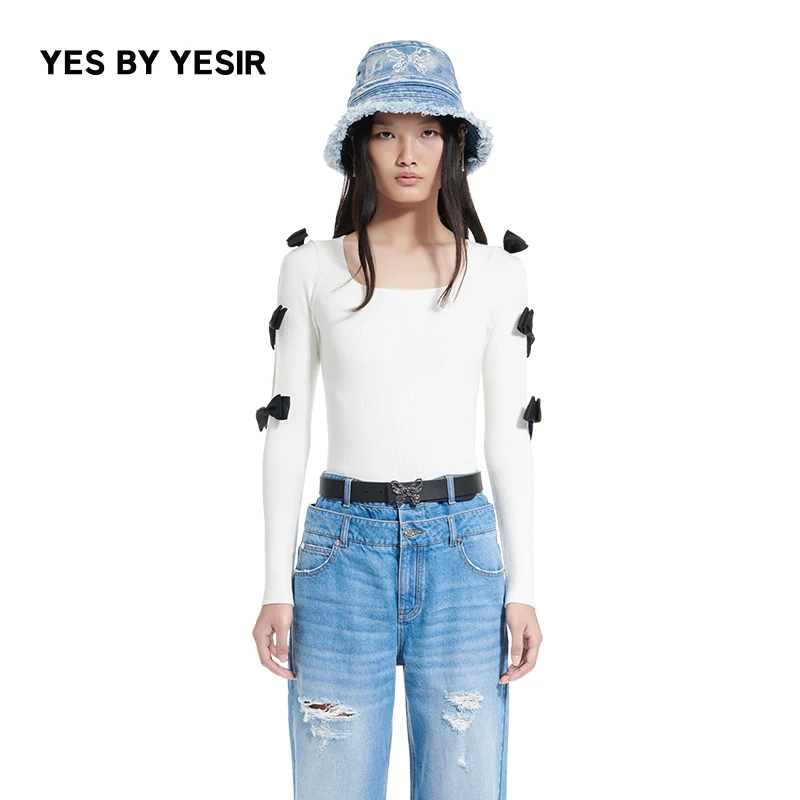 YES BY YESIR叶谦原创设计修身蝶影重重针织套头