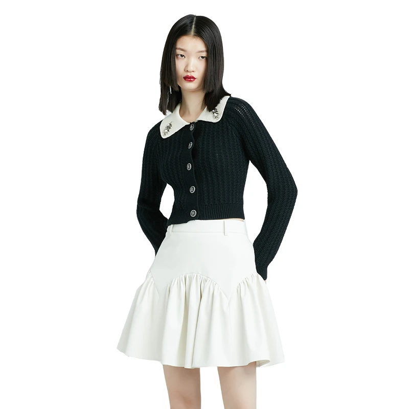 YES BY YESIR叶谦原创设计师扣饰玫红肌理撞色开衫上衣21FL22610