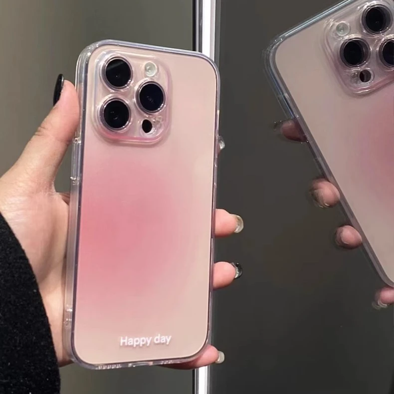 简约ins晕染渐变粉色iPhone13手机壳14透明苹果11/12高级感xr软壳