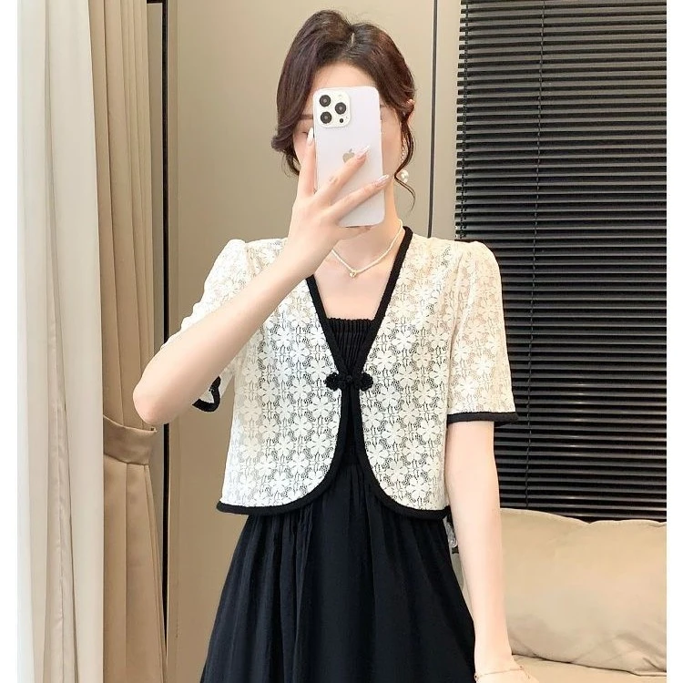盘扣开衫上衣2025夏季薄款搭配吊带裙披肩短款短袖外套空调衫ins