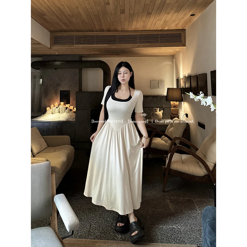 【现货链接】黑泽玄七连衣裙微胖收腰显瘦假两件a字钓系约会裙女