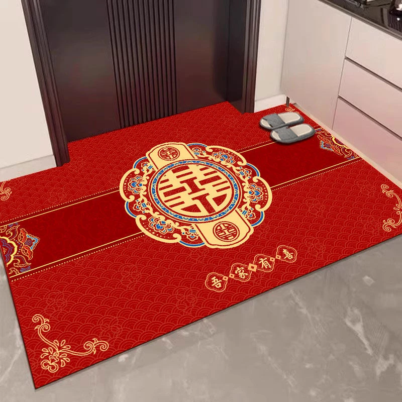 硅藻泥结婚入户门地垫喜庆红色门口脚垫进门防滑耐磨地毯吸水速干