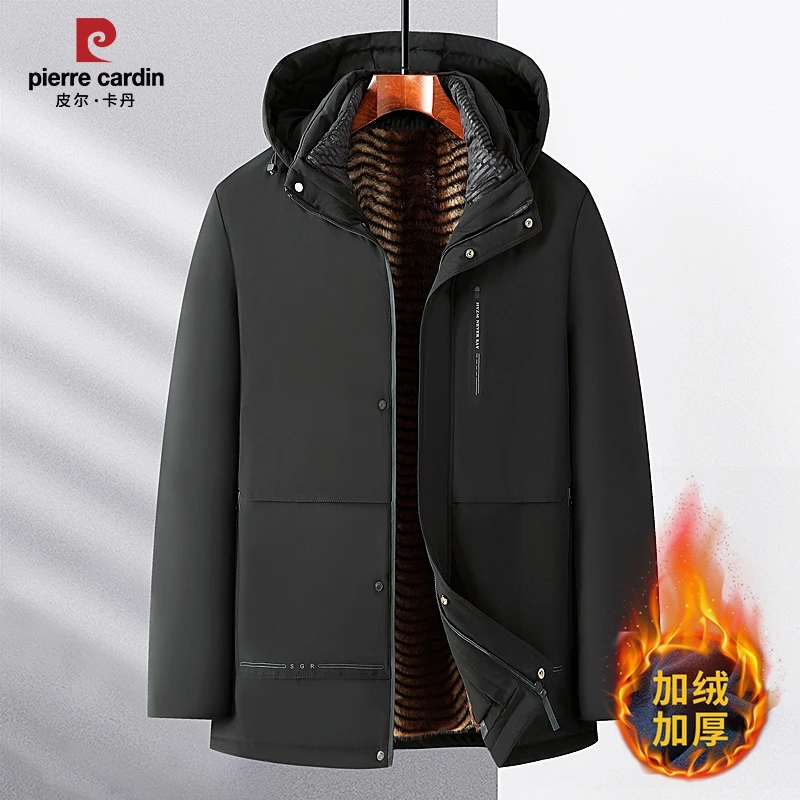 PierreCardin【皮尔卡丹】加绒加厚男士连帽可脱卸冬季保暖棉服外套