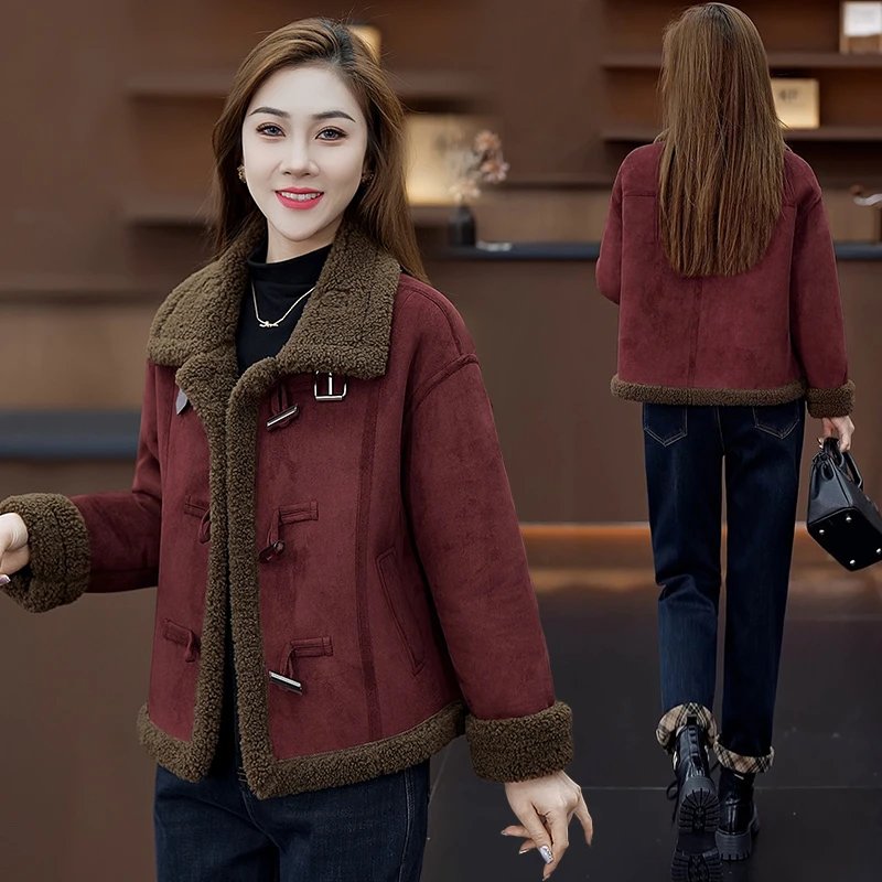 时尚保暖外套女士2024冬季新款复古洋气百搭气质皮毛一体显瘦上衣