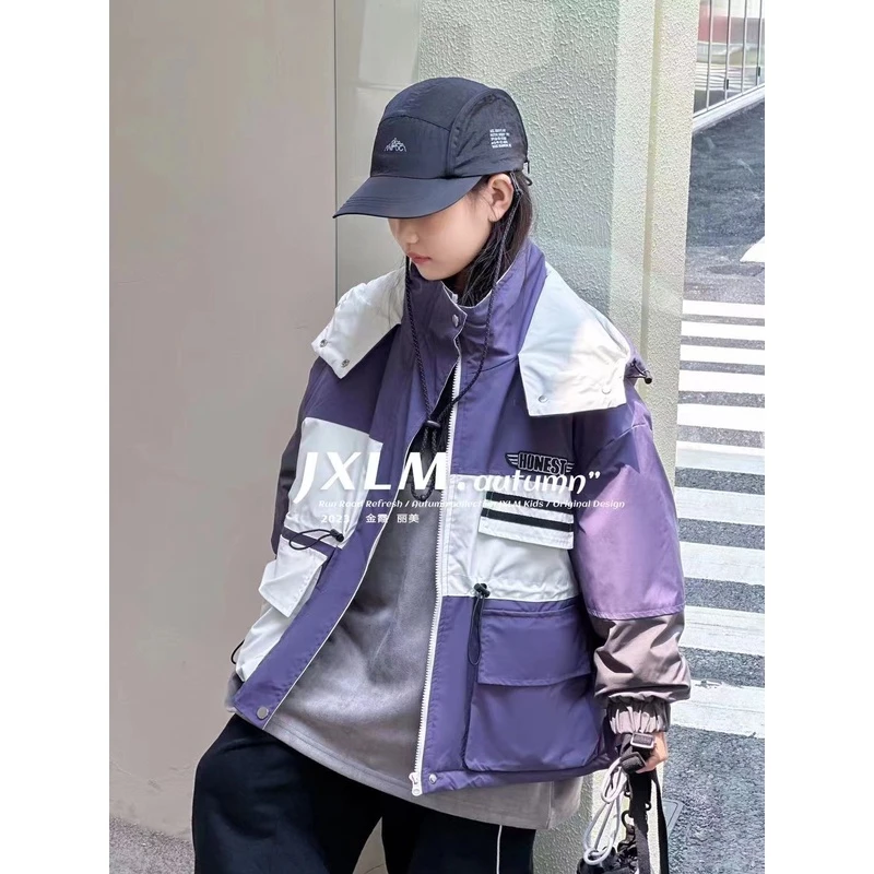 【潮牌甄选加棉外套】2024秋冬季新品儿童防风百搭拼接冲锋衣9837