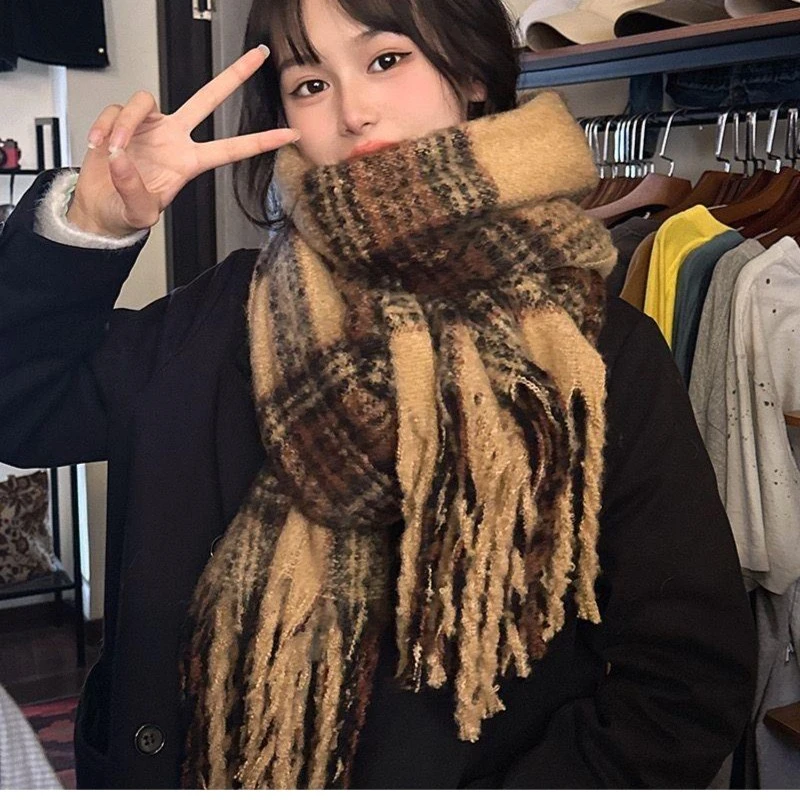 美拉德围巾女冬季韩版百搭时尚经典双面长款学生加厚格子保暖格纹