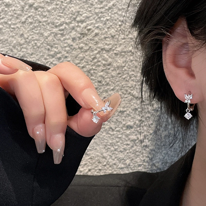 蝴蝶耳扣甜美仙女耳圈时尚气质高级感简约微镶耳饰女