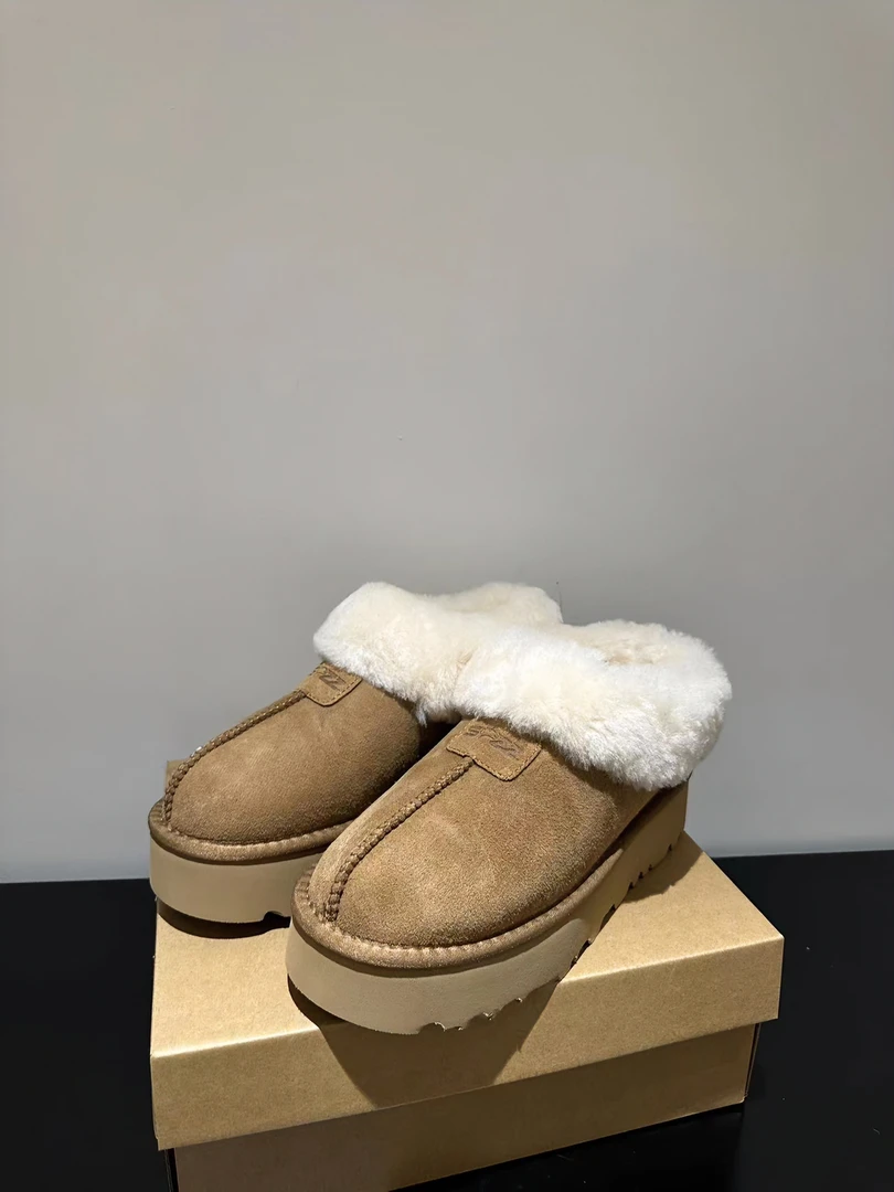 [4cm塔茨特]加高厚底女士雪地靴皮毛一体真皮真毛秋冬保暖毛拖
