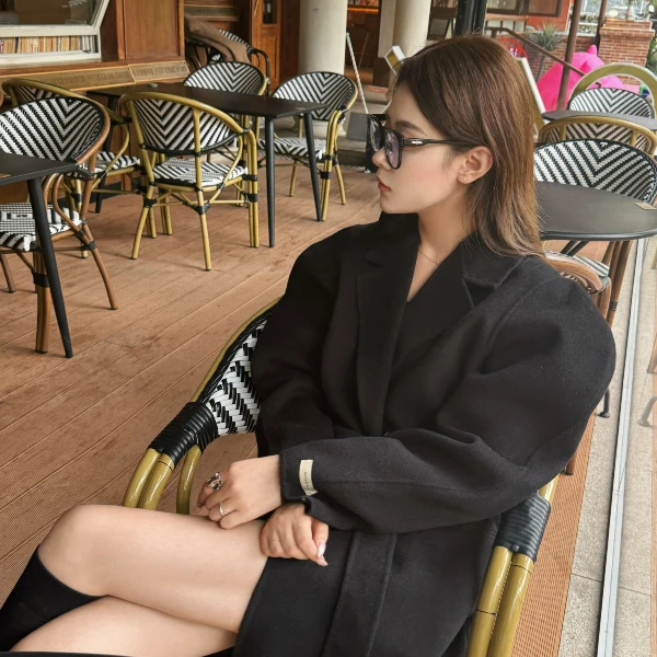 《羊腿袖》双面羊毛中长套女士时尚纯色长袖秋冬大衣