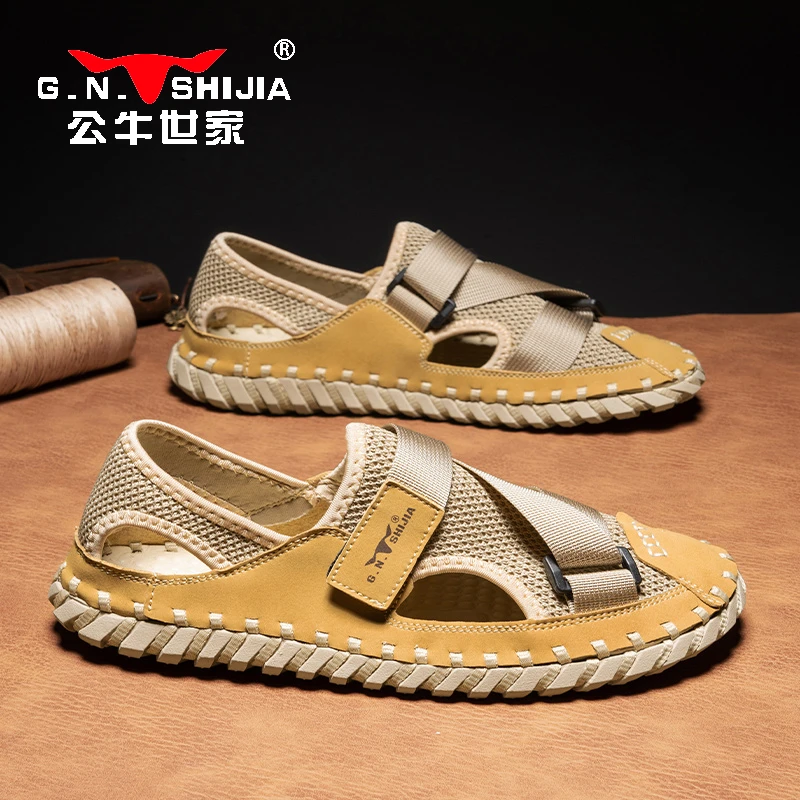 公牛世家2025沙滩拖鞋男韩版潮流外穿个性夏季休闲包头开车凉鞋男