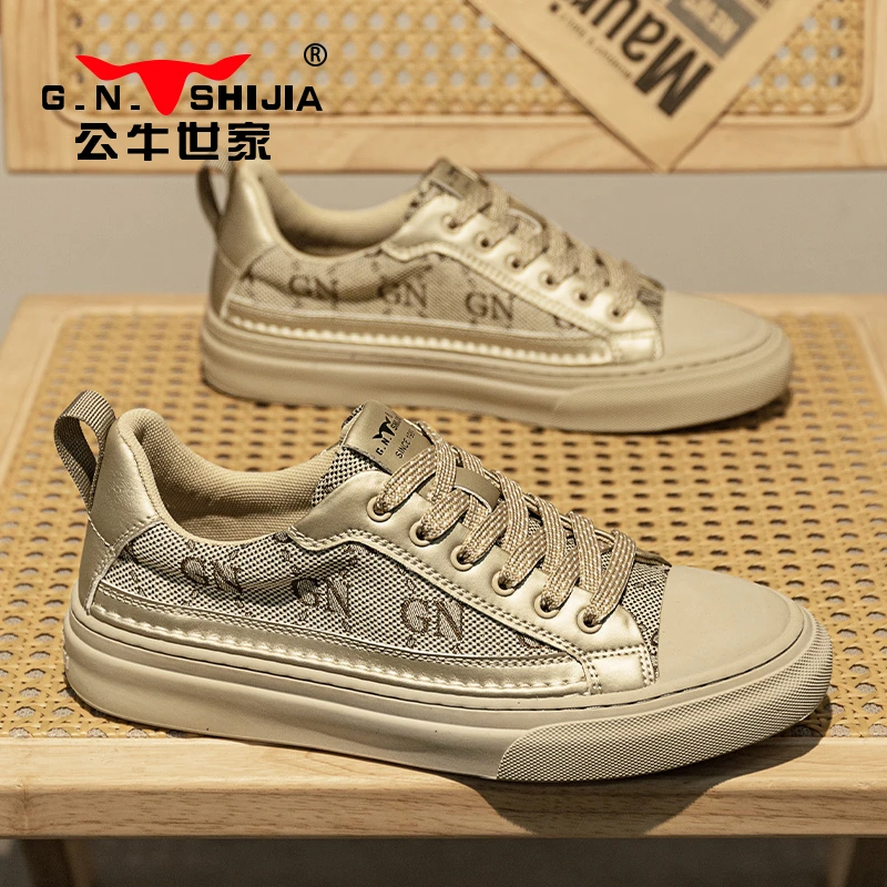 公牛世家2025新款秋季休闲鞋男款高档商务休闲百搭潮流飞行员板鞋