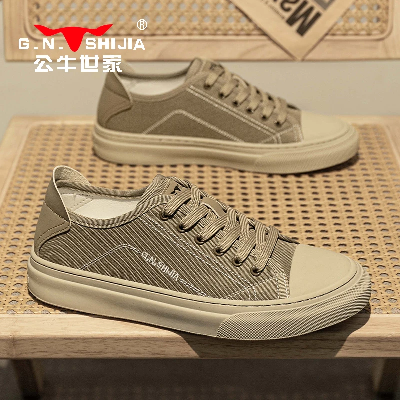 公牛世家男鞋秋季轻便百搭帆布鞋子透气休闲板鞋男生潮流平底潮鞋