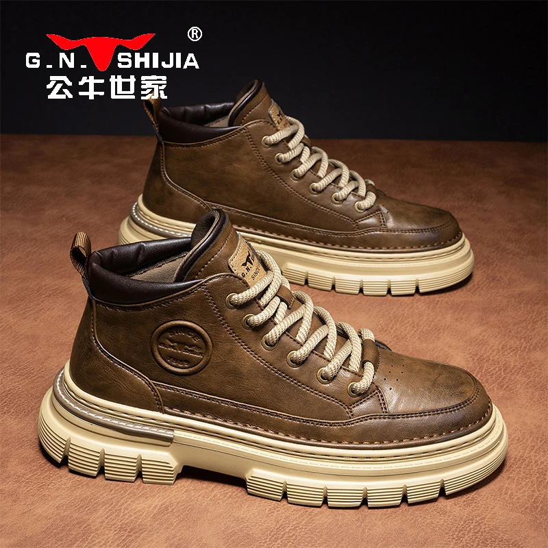 公牛世家2025秋冬新款男士马丁靴冬季高帮工装男鞋英伦风加绒靴子
