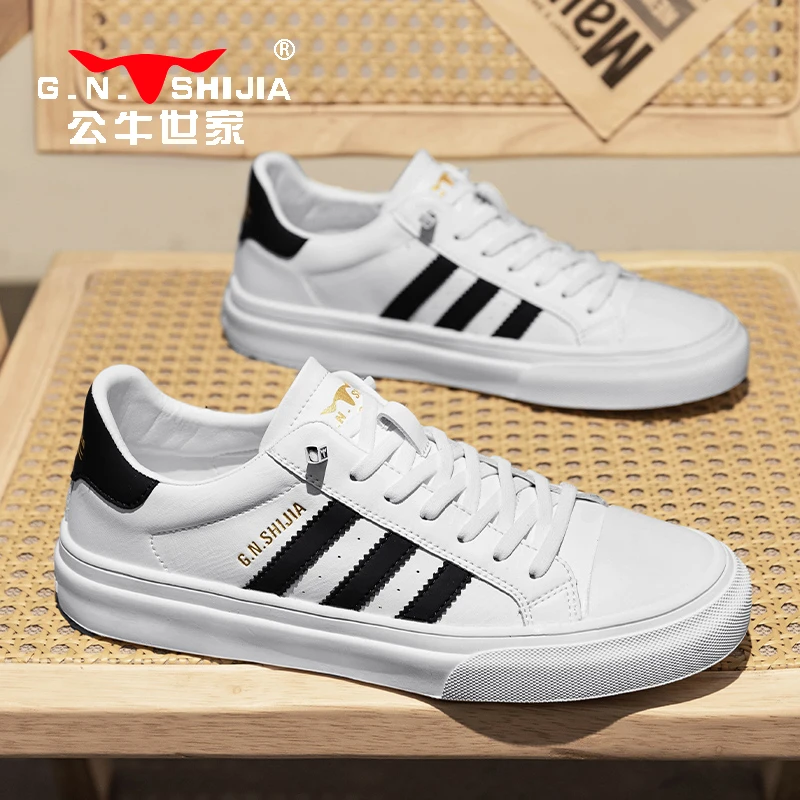 公牛世家男鞋2025秋季新款透气套脚板鞋休闲百搭一脚蹬小白鞋子男