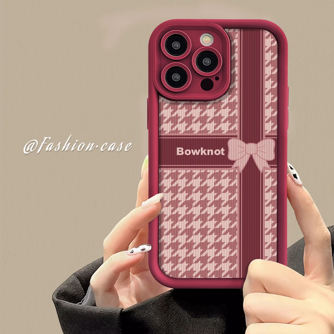 适用于苹果16华为OPPO小米VIVO创意防摔千鸟格LJ阶梯手机壳1F242