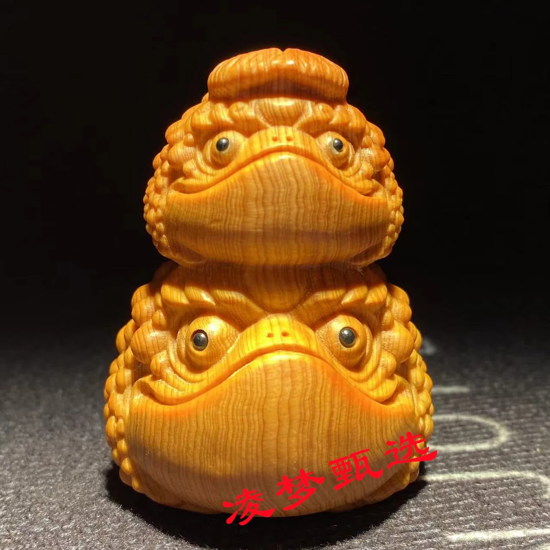 舟蔓金蟾母子情深太行崖柏陈化红油玉化料手把文玩件工艺摆件木雕