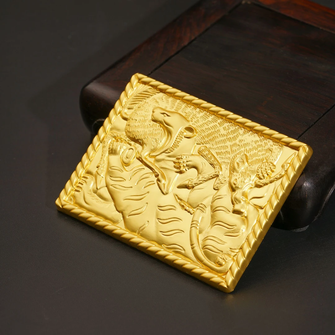 虎豕咬斗纹金饰牌-金属冰箱贴