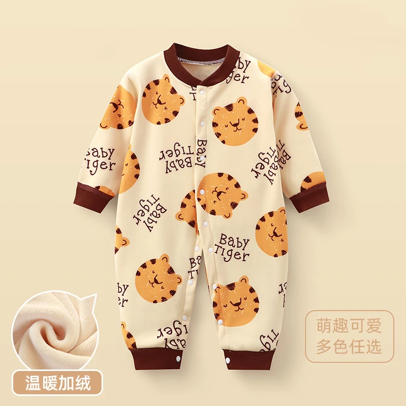 婴儿连体衣秋装春秋加绒爬服保暖无骨哈衣冬季睡衣新生儿衣服