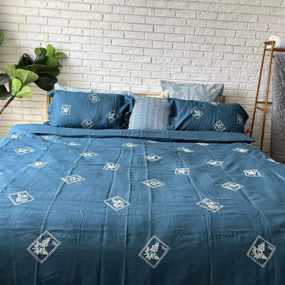 滨海信書）汉麻刺绣舒适亲肤四件套