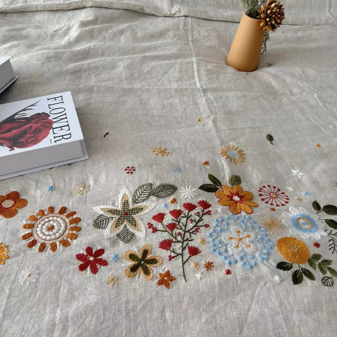 （满庭芳）亚麻刺绣舒适亲肤四件套 微瑕