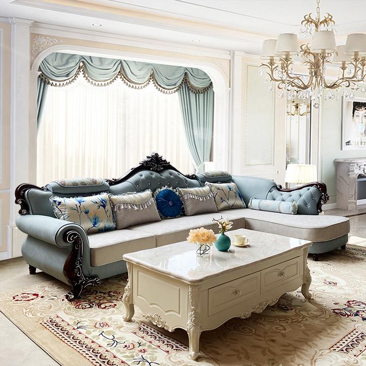 欧式布艺沙发简约客厅转角贵妃雕花大小户型科技布沙发组合可拆洗