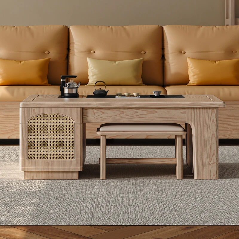 实木茶几小户型客厅北欧茶台白蜡木现代简约原木茶桌电视柜组合