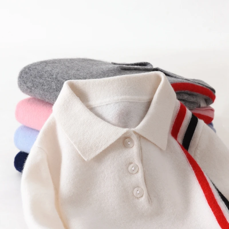 秋冬新款中大童羊毛衫POLO领毛衣男童女童保暖打底竖条针织衫休闲