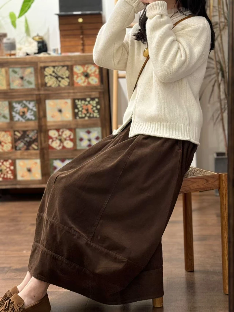 小镇姑娘超细条绒半裙显瘦宽松秋冬